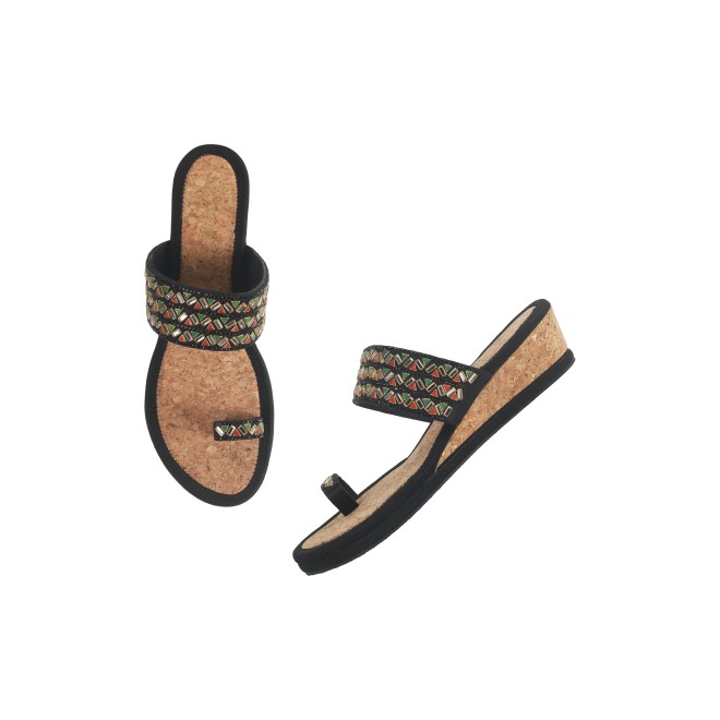 Cheemo Women Black Ethnic Slip Ons (SKU: 92-174-11-36)