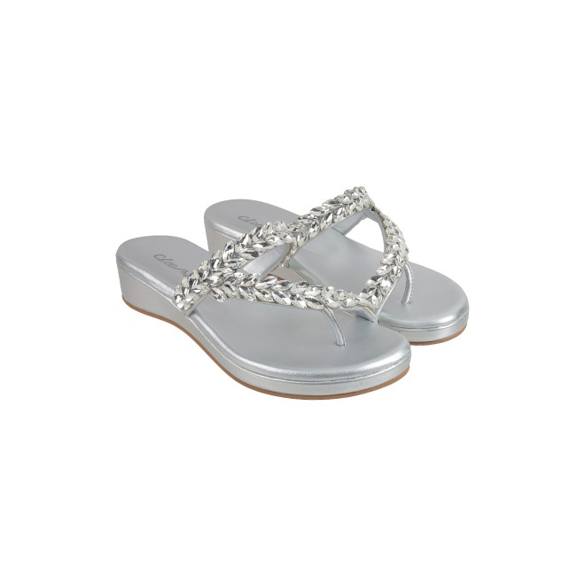 Cheemo Women Silver Ethnic Slip Ons (SKU: 92-182-27-36)