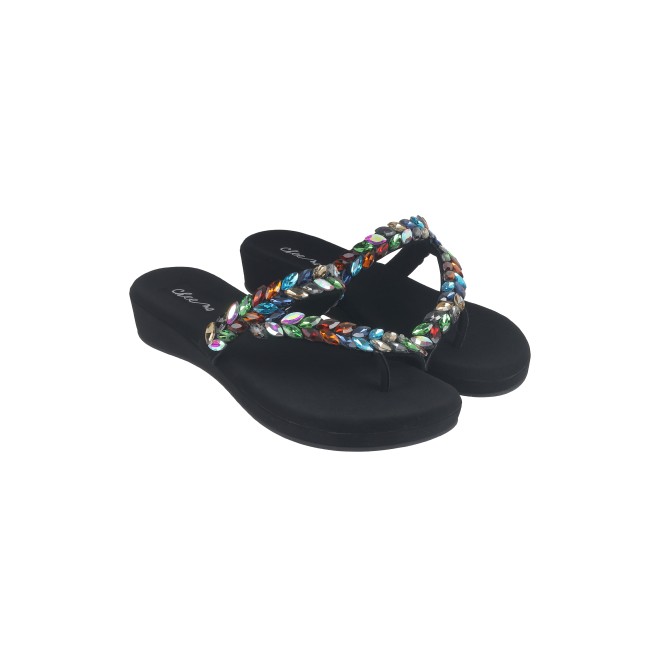 Cheemo Women Black-multi Ethnic Slip Ons (SKU: 92-182-53-37)
