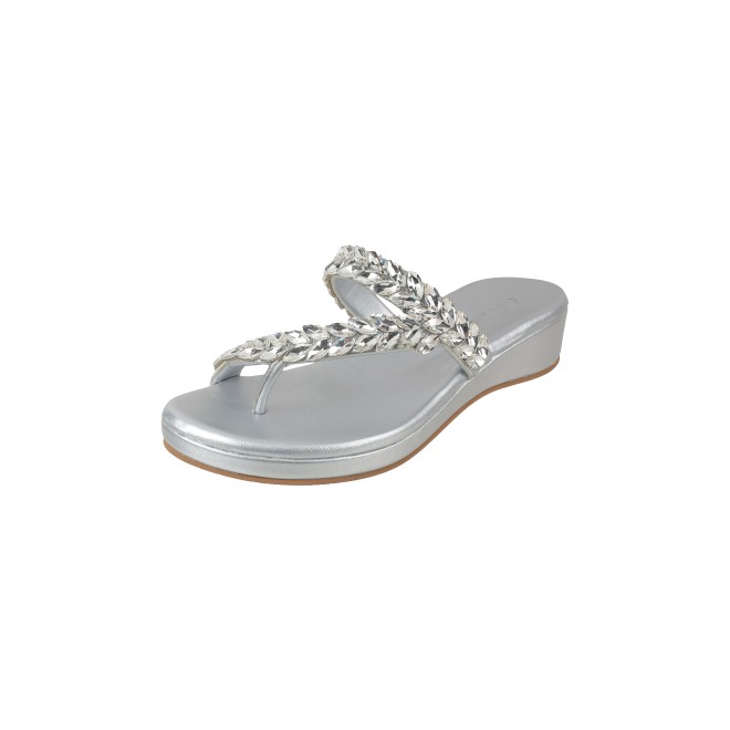 Cheemo Women Silver Ethnic Slip Ons (SKU: 92-182-27-36)