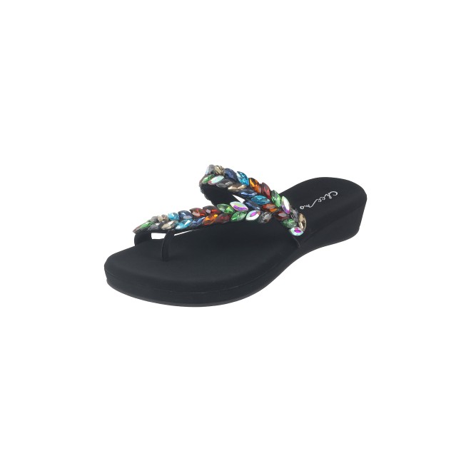 Cheemo Women Black-multi Ethnic Slip Ons (SKU: 92-182-53-37)