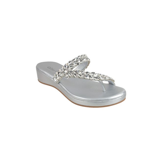 Cheemo Women Silver Ethnic Slip Ons (SKU: 92-182-27-36)