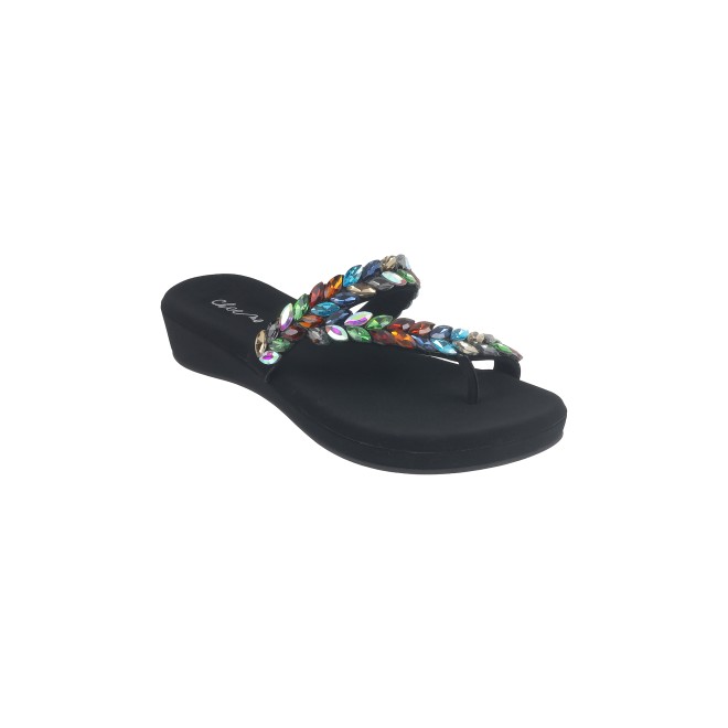 Cheemo Women Black-multi Ethnic Slip Ons (SKU: 92-182-53-37)