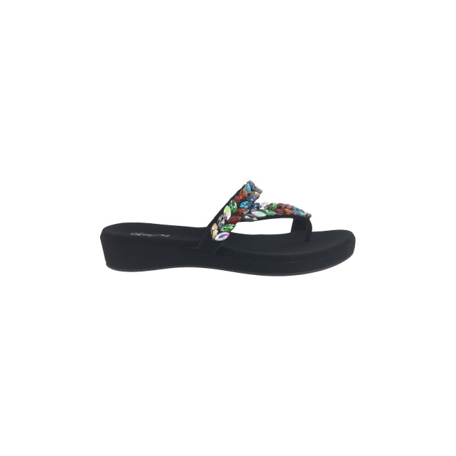 Cheemo Women Black-multi Ethnic Slip Ons (SKU: 92-182-53-37)