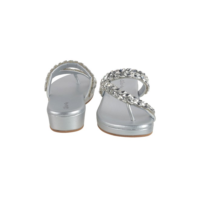 Cheemo Women Silver Ethnic Slip Ons (SKU: 92-182-27-36)