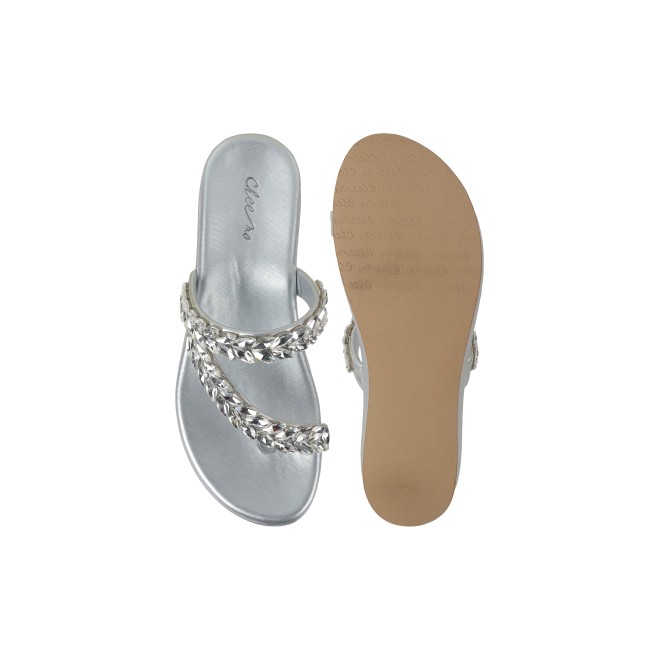 Cheemo Women Silver Ethnic Slip Ons (SKU: 92-182-27-36)