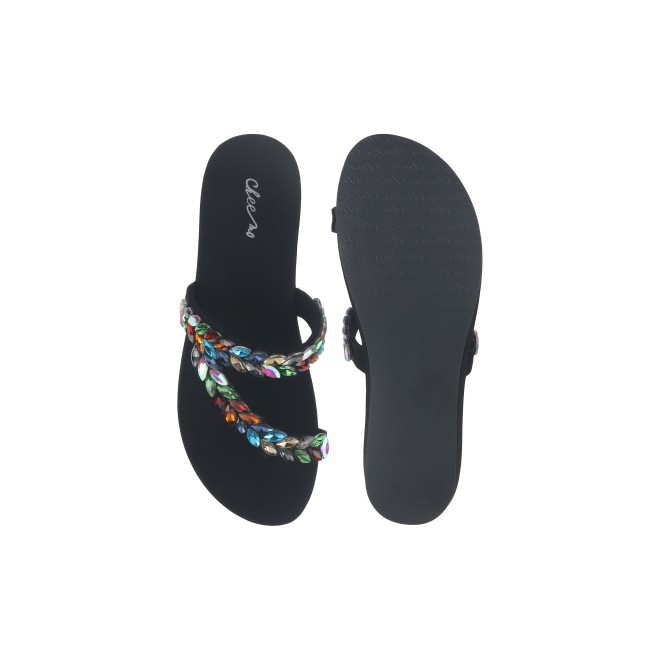 Cheemo Women Black-multi Ethnic Slip Ons (SKU: 92-182-53-37)