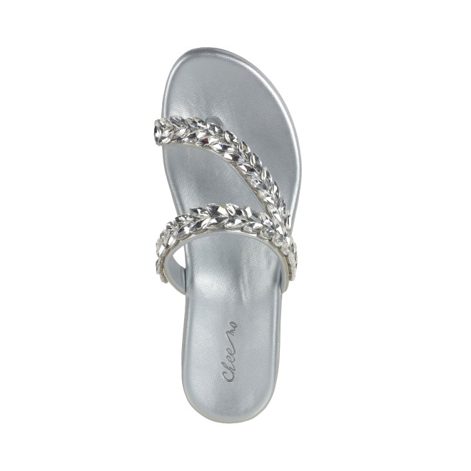 Cheemo Women Silver Ethnic Slip Ons (SKU: 92-182-27-36)