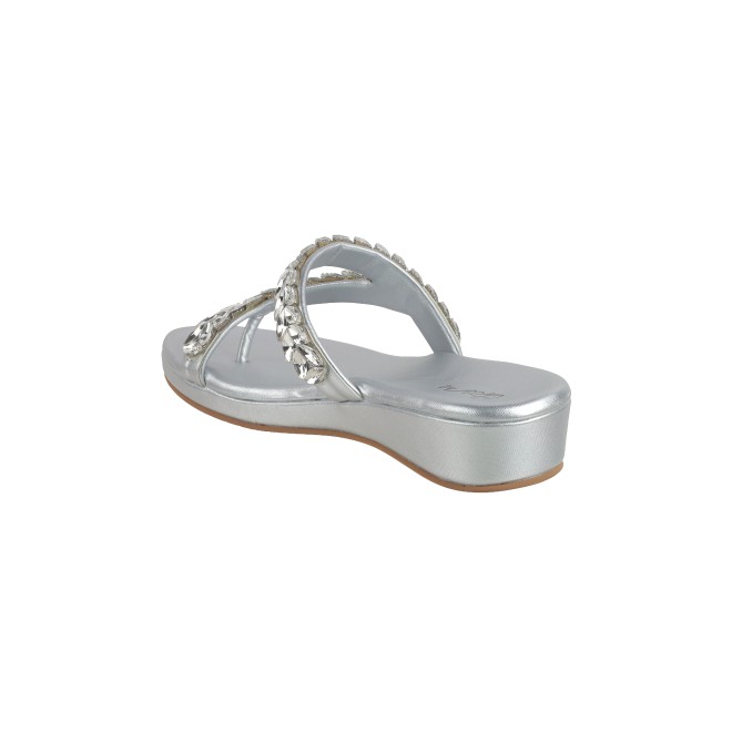 Cheemo Women Silver Ethnic Slip Ons (SKU: 92-182-27-36)