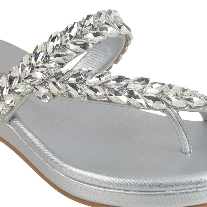 Cheemo Women Silver Ethnic Slip Ons (SKU: 92-182-27-36)