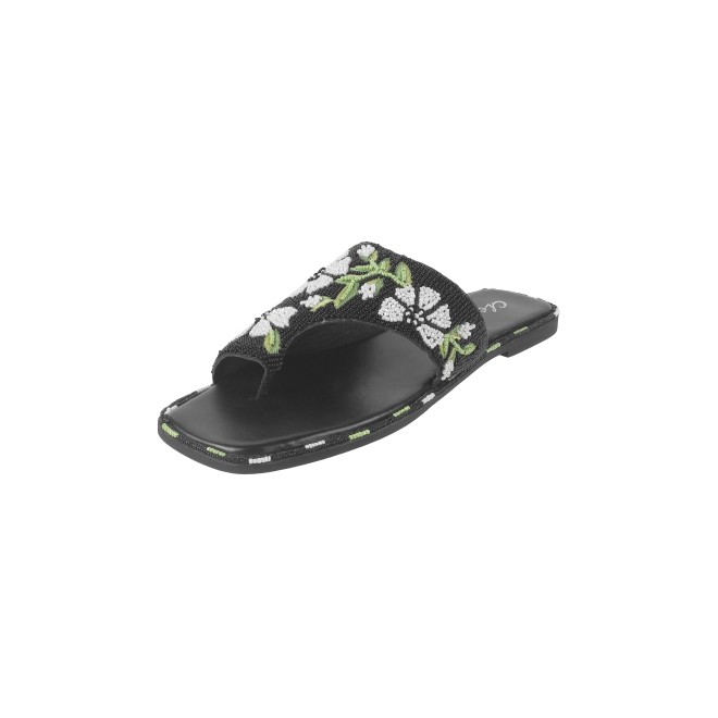 Cheemo Women Black Ethnic Slip Ons (SKU: 92-184-11-37)