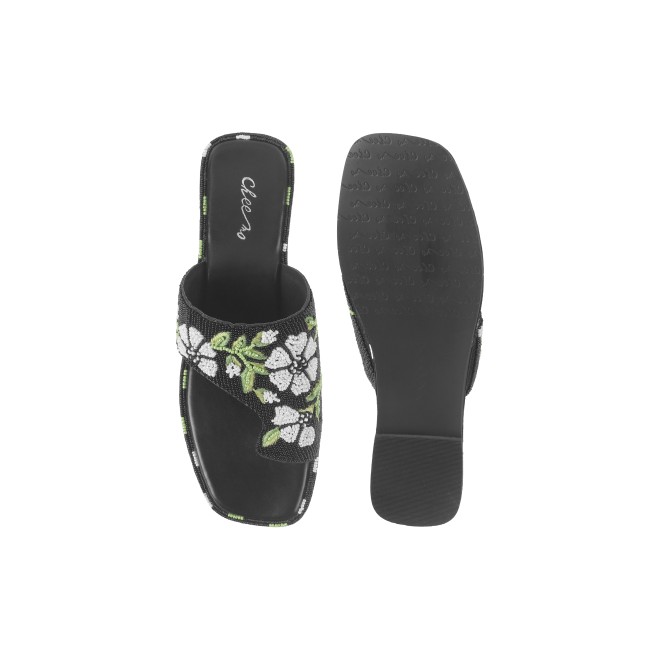 Cheemo Women Black Ethnic Slip Ons (SKU: 92-184-11-37)