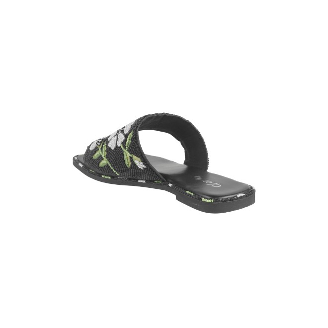 Cheemo Women Black Ethnic Slip Ons (SKU: 92-184-11-37)