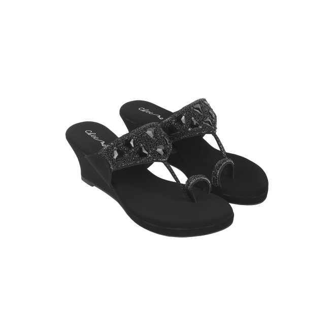 Cheemo Women Black Ethnic Slip Ons (SKU: 92-191-11-37)