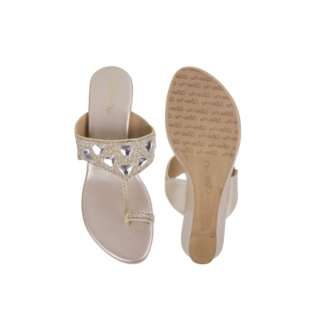 Cheemo Women Gold Ethnic Slip Ons (SKU: 92-191-15-40)