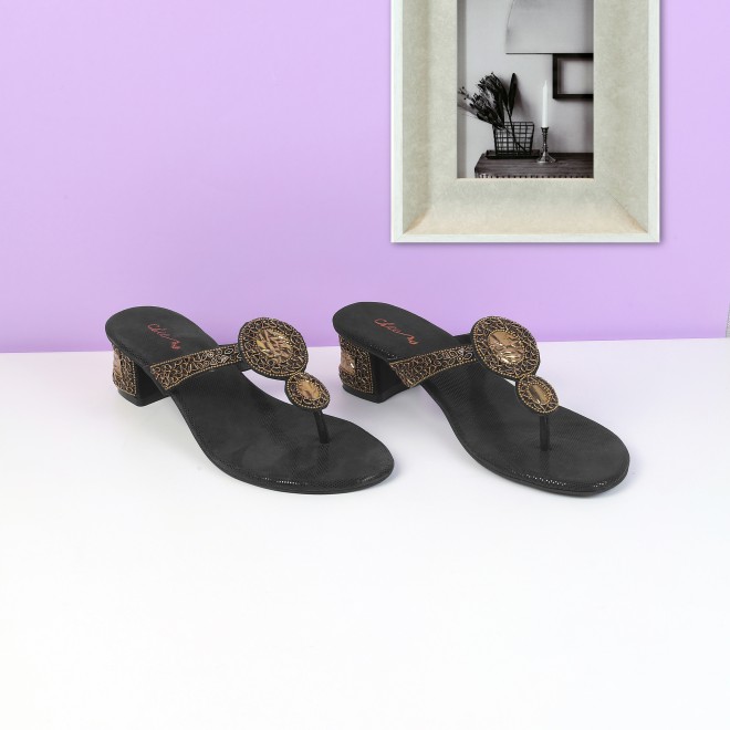 Cheemo Women Black Ethnic Slip Ons