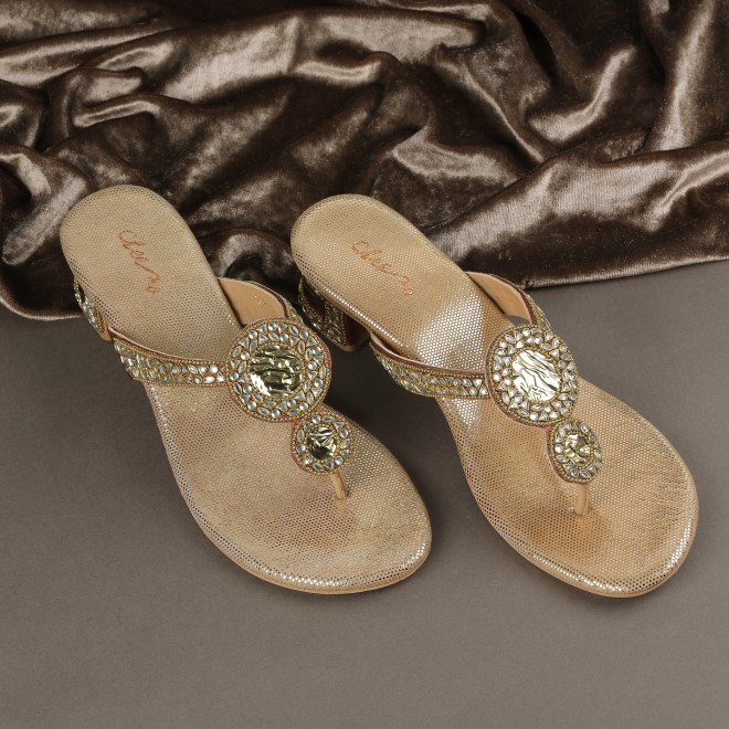 Cheemo Women Antic-gold Ethnic Slip Ons