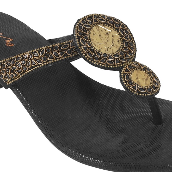Cheemo Women Black Ethnic Slip Ons (SKU: 92-196-11-36)