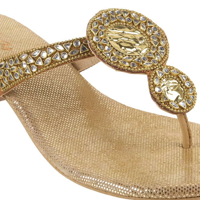 Cheemo Women Antic-gold Ethnic Slip Ons (SKU: 92-196-28-36)
