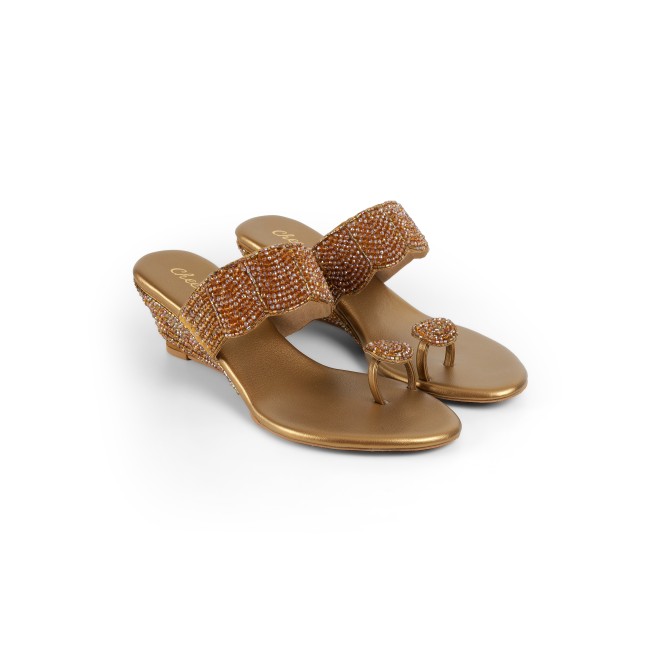 Cheemo Women Antic-gold Ethnic Slip Ons (SKU: 92-201-28-37)