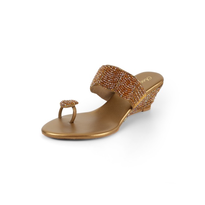 Cheemo Women Antic-gold Ethnic Slip Ons (SKU: 92-201-28-37)