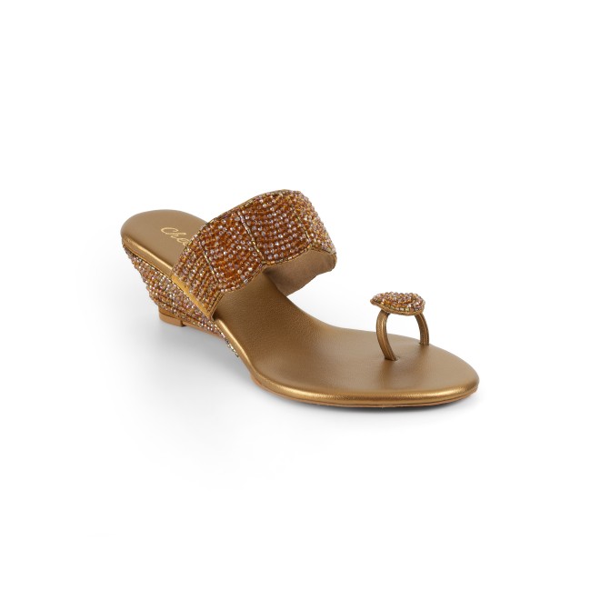 Cheemo Women Antic-gold Ethnic Slip Ons (SKU: 92-201-28-37)