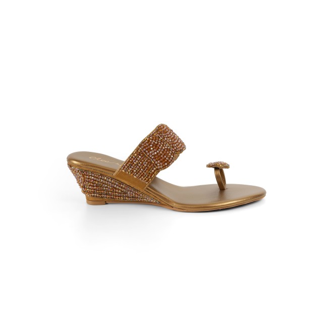 Cheemo Women Antic-gold Ethnic Slip Ons (SKU: 92-201-28-37)