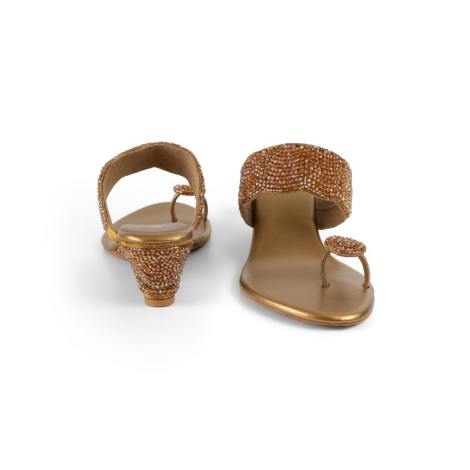 Cheemo Women Antic-gold Ethnic Slip Ons (SKU: 92-201-28-37)
