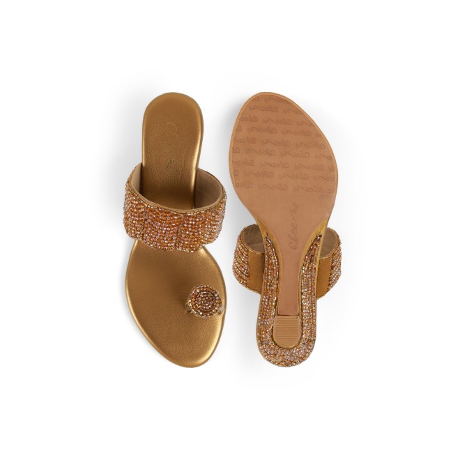Cheemo Women Antic-gold Ethnic Slip Ons (SKU: 92-201-28-37)