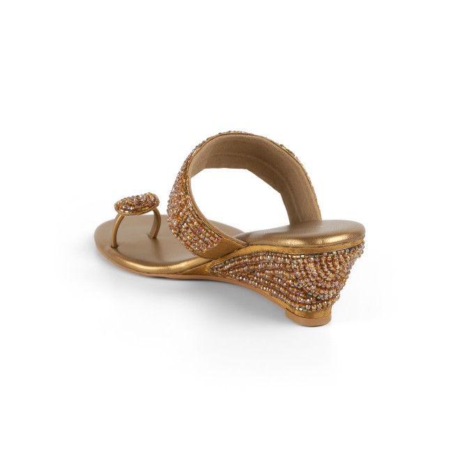 Cheemo Women Antic-gold Ethnic Slip Ons (SKU: 92-201-28-37)