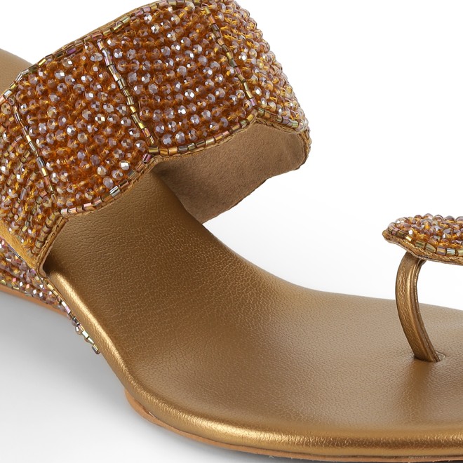 Cheemo Women Antic-gold Ethnic Slip Ons (SKU: 92-201-28-37)