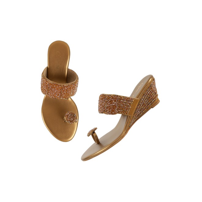 Cheemo Women Antic-gold Ethnic Slip Ons (SKU: 92-201-28-37)