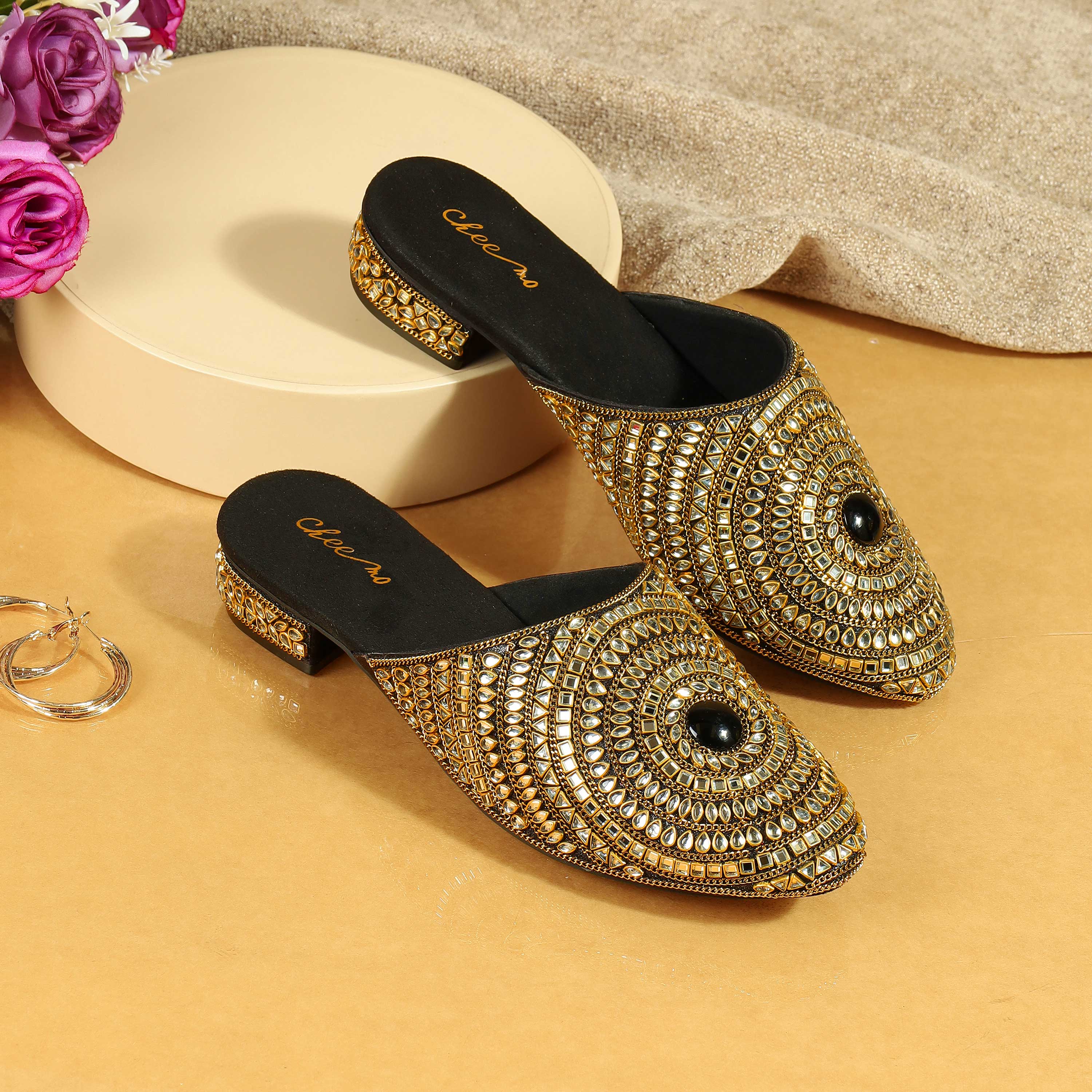 Cheemo Women Black Wedding Slip Ons