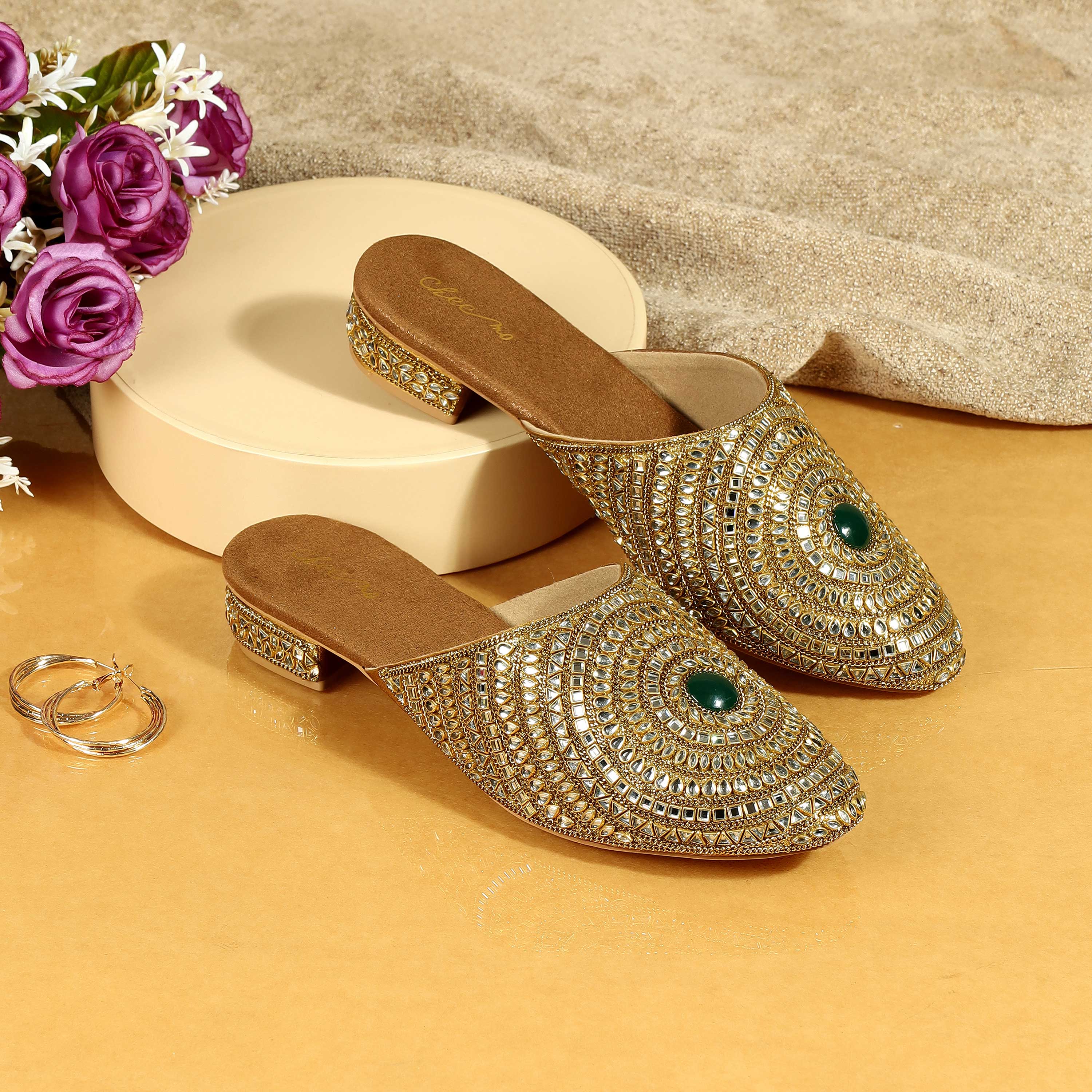 Cheemo Women Antic-gold Wedding Slip Ons