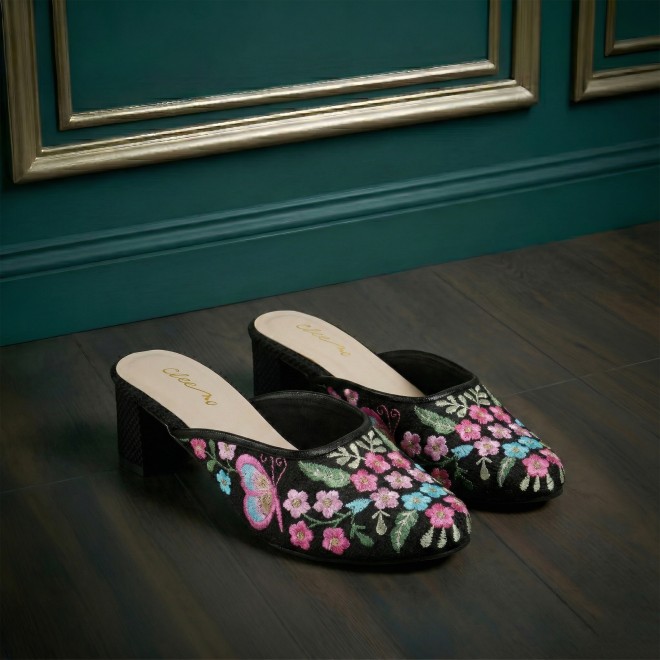 Cheemo Women Black Ethnic Slip Ons