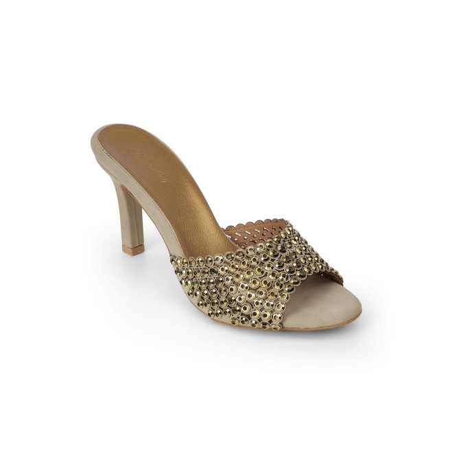 Cheemo Women Antic-gold Party Slip Ons