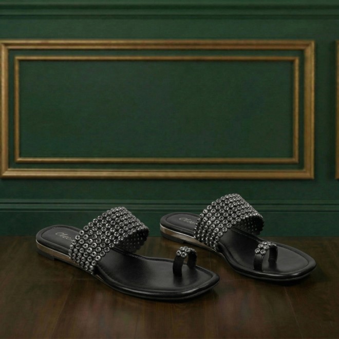 Cheemo Women Black Ethnic Slip Ons