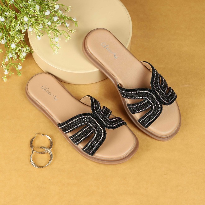 Cheemo Women Black Casual Slippers