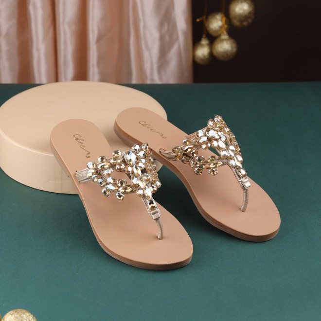 Cheemo Women Gold Casual Slippers