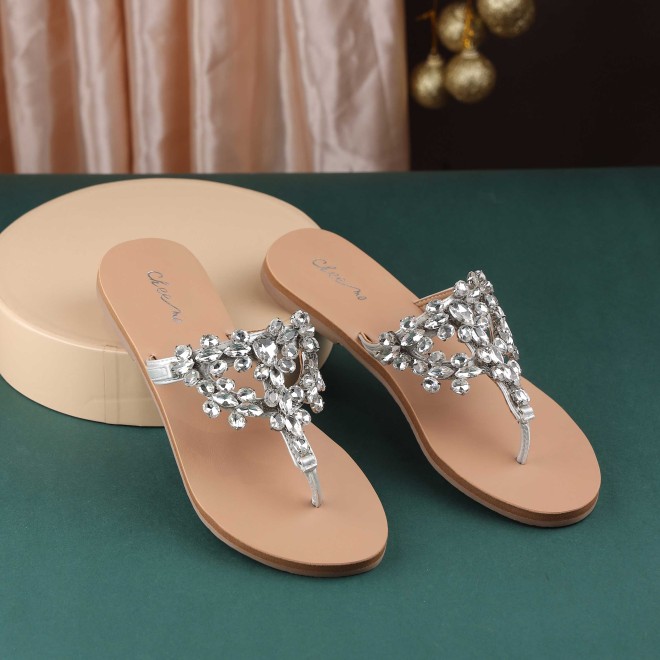Cheemo Women Silver Casual Slippers