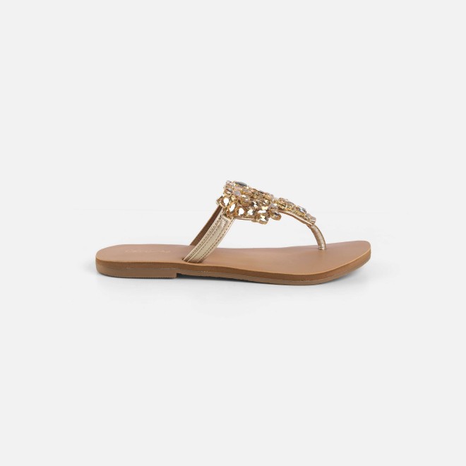 Cheemo Women Gold Casual Slippers (SKU: 92-228-15-37)
