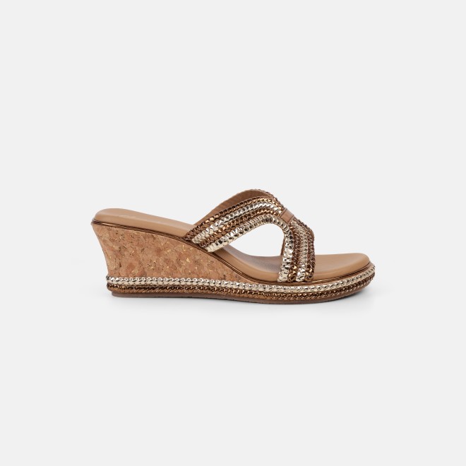 Cheemo Women Gold Ethnic Slip Ons (SKU: 92-255-15-39)