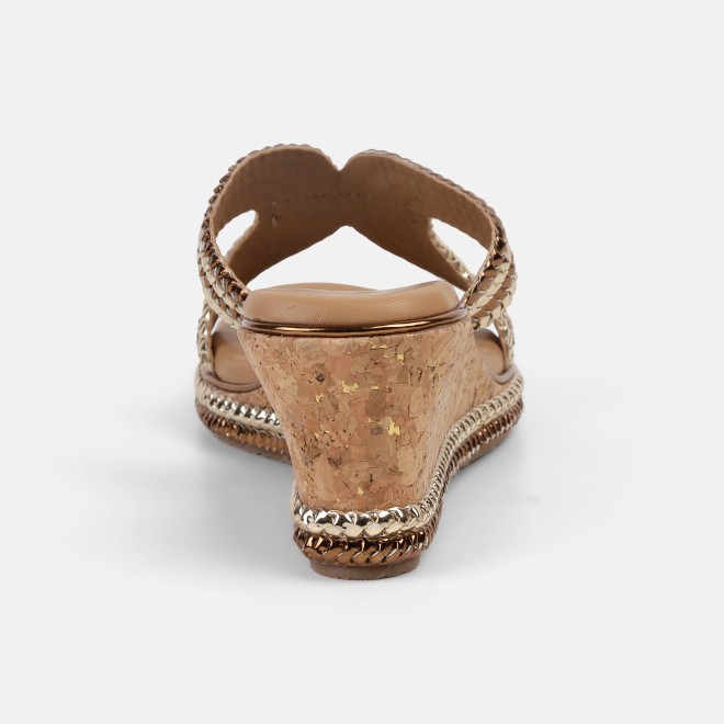 Cheemo Women Gold Ethnic Slip Ons (SKU: 92-255-15-39)