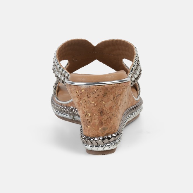 Cheemo Women Silver Ethnic Slip Ons (SKU: 92-255-27-37)