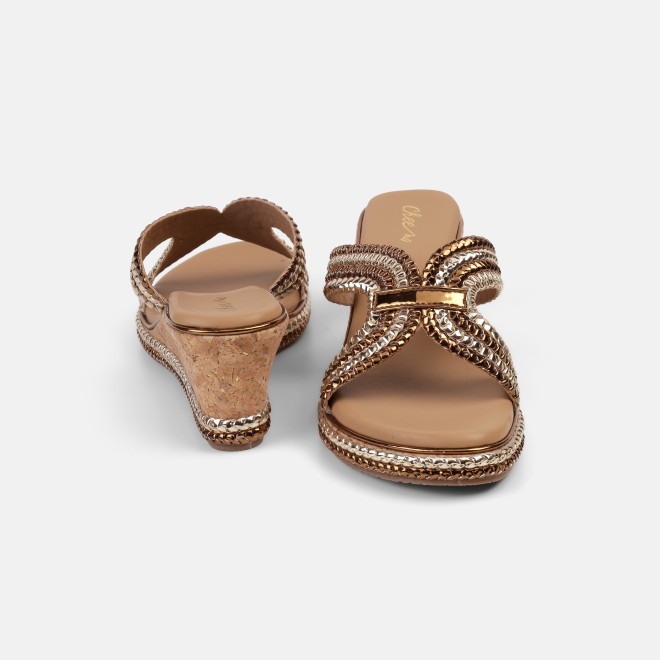 Cheemo Women Gold Ethnic Slip Ons (SKU: 92-255-15-39)