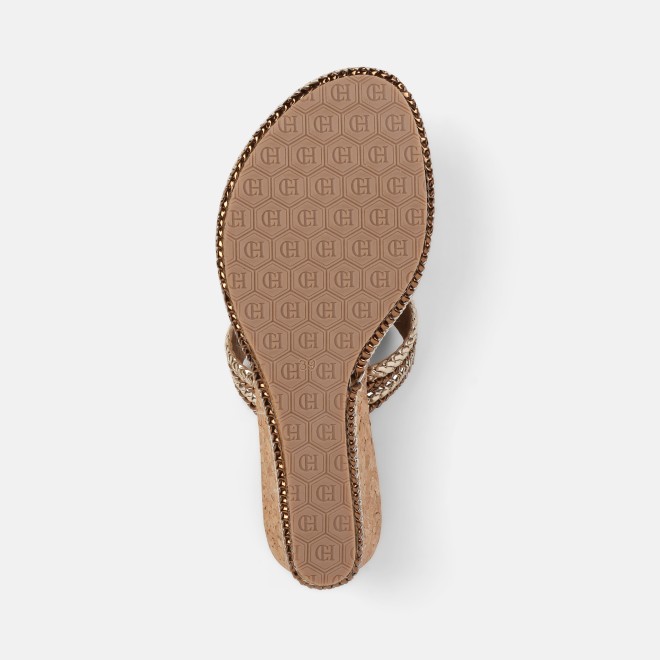 Cheemo Women Gold Ethnic Slip Ons (SKU: 92-255-15-39)