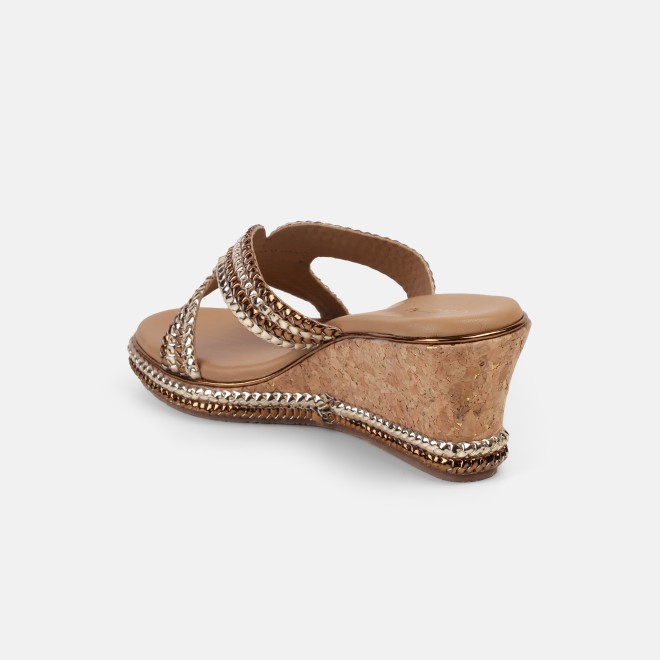 Cheemo Women Gold Ethnic Slip Ons (SKU: 92-255-15-39)