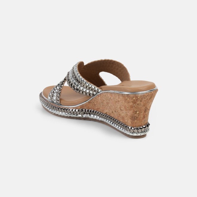 Cheemo Women Silver Ethnic Slip Ons (SKU: 92-255-27-37)