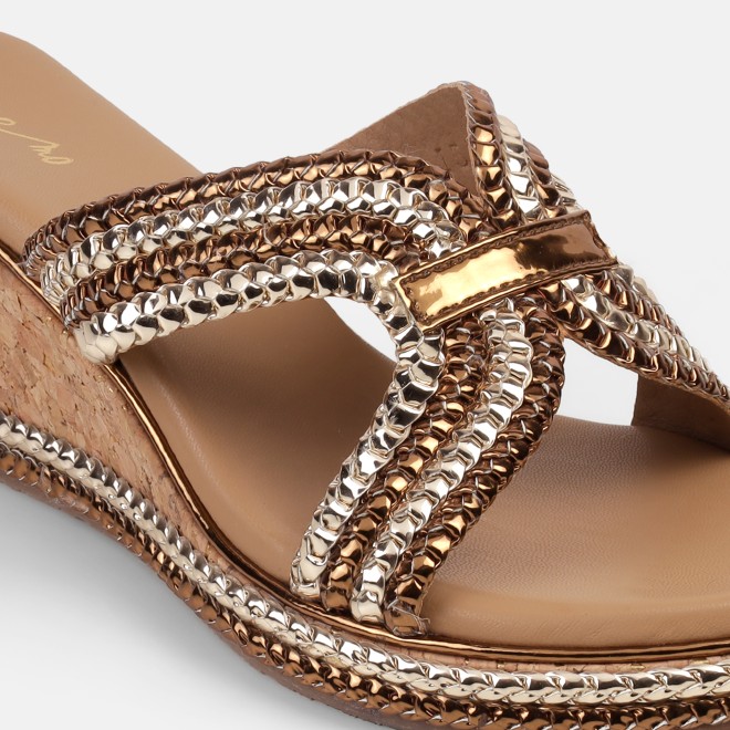 Cheemo Women Gold Ethnic Slip Ons (SKU: 92-255-15-39)