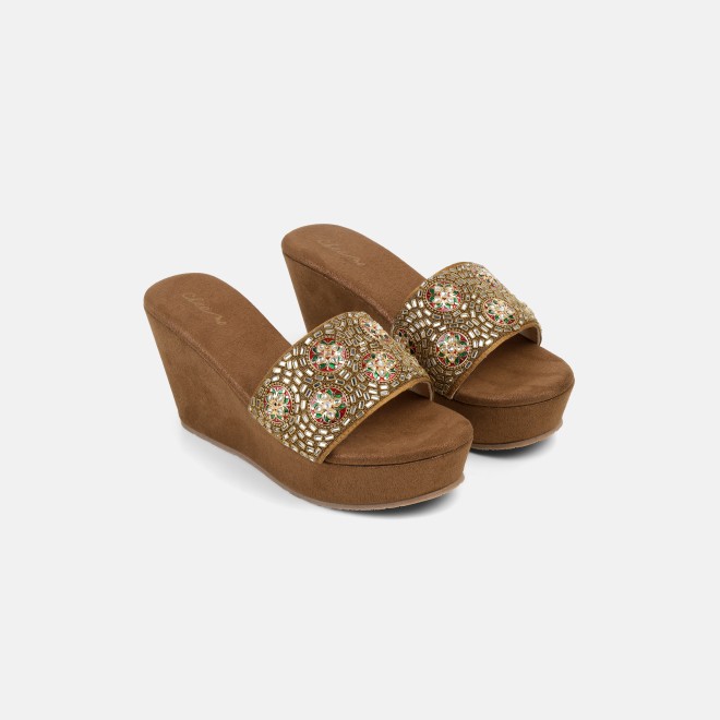 Cheemo Women Antic-gold Ethnic Slip Ons (SKU: 92-257-28-36)